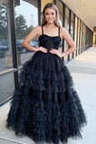 A-line Tiered Ruffle Sweetheart Beaded Long Prom Dress