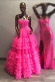 A-line Tiered Ruffle Sweetheart Beaded Long Prom Dress