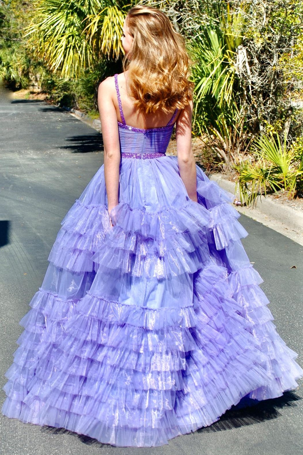 A-line Tiered Ruffle Sweetheart Beaded Long Prom Dress