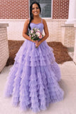 A-line Tiered Ruffle Sweetheart Beaded Long Prom Dress