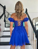 Lavinia | Off-the-Shoulder Lace A-Line Homecoming Dress with Appliques