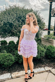 Off-the-Shoulder Lilac Tiered Mini Homecoming Dress