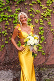 Violet Off-the-Shoulder Flutter Sleeve Cutout Mermaid Fitted Gown