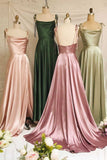 Sweet A-Line Long Prom Dress with Cowl Neck in Silk