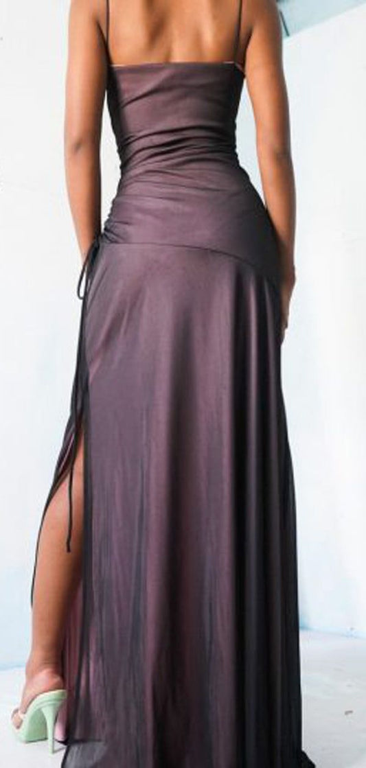 Fit & Flare Square Neck Prom Dress in Purple, Black, and Pink