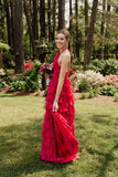 Halter Keyhole Ruffle Tiered Prom Dress with Slit