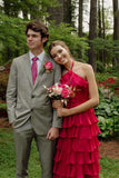 Halter Keyhole Ruffle Tiered Prom Dress with Slit