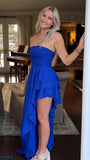 Royal Blue Strapless Long Prom Dress with Ruffle Details