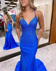 Alison | Satin Mermaid Prom Dress with Spaghetti Straps and Corset Back