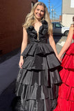 Flora | Radiant Halter Red Ruffle Tiered A-Line Prom Dress