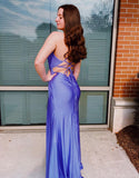 Breanna | Sheath Prom Dress with Spaghetti Straps, Corset Back, and Split