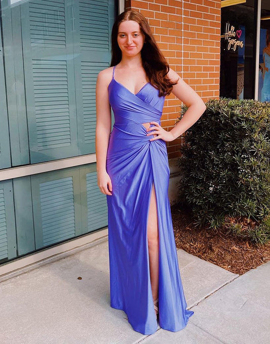 Breanna | Sheath Prom Dress with Spaghetti Straps, Corset Back, and Split