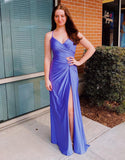 Breanna | Sheath Prom Dress with Spaghetti Straps, Corset Back, and Split