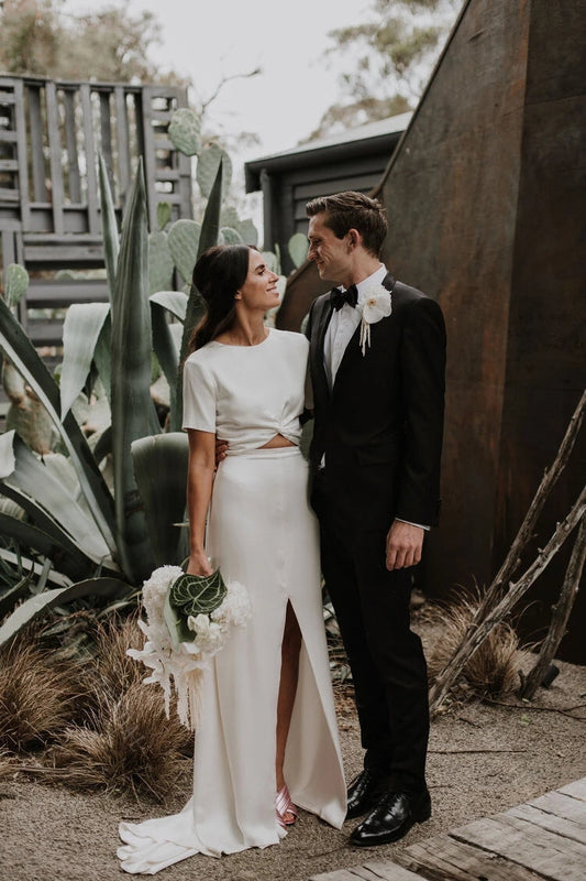Sheath Wedding Dress with Slit for Engaged Brides