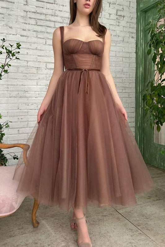 Lyra | Simple A-Line Tulle Tea-Length Prom and Homecoming Dress