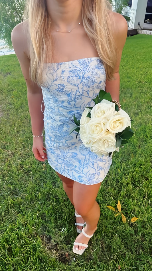 Strapless Printed Bodycon Homecoming Dress | Short Party Gown