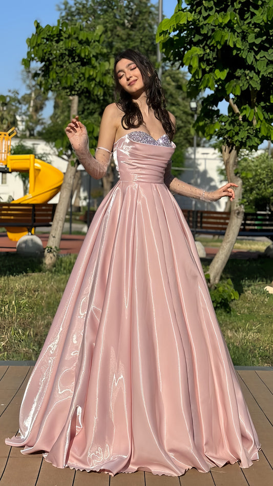 Romantic Sweetheart Pink Prom Dress, Elegant Senior Party Evening Gown