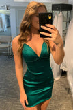 Harper | Sheath Spaghetti Strap Green Short Homecoming Dress with Criss-Cross Back