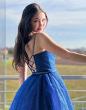 Tracy | Sparkly Royal Blue A-Line Spaghetti Strap Long Prom Dress