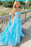 Caroline | A Line Spaghetti Straps Corset Ruffled Prom Dress