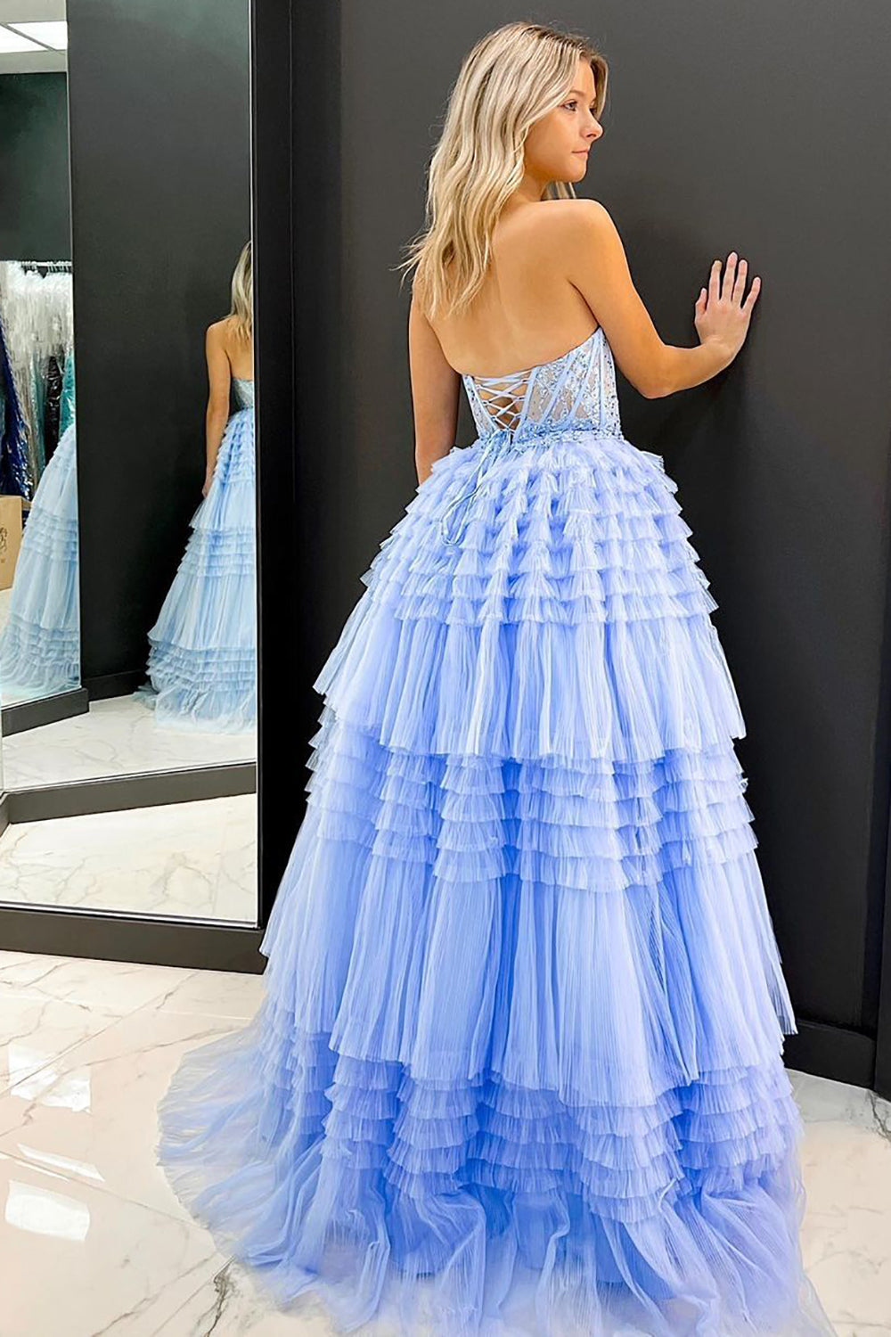 Gracie | A Line Sweetheart Tulle Long Prom Dress with Ruffles