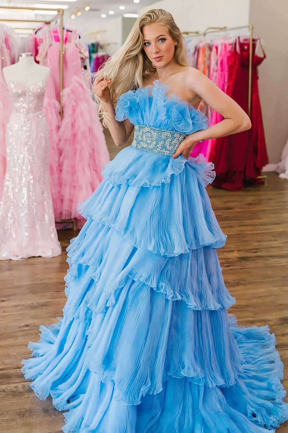 Peyton | A-Line Strapless Long Prom Dress with Ruffles