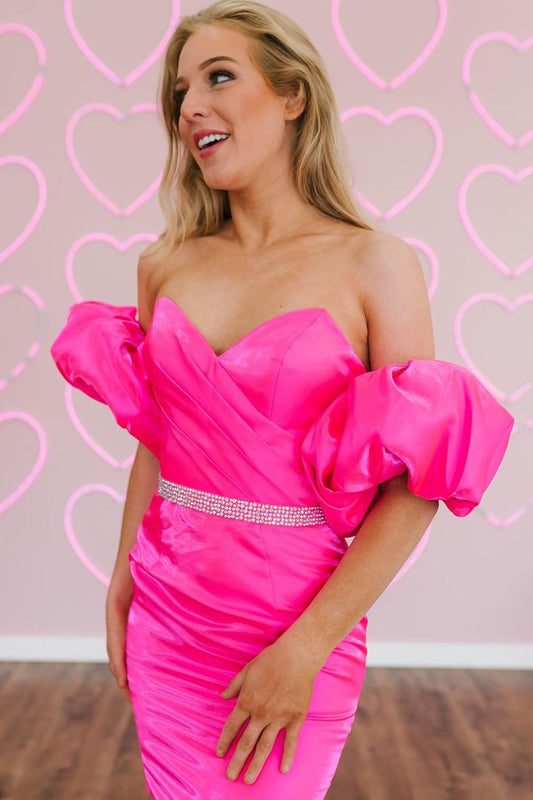 Ayla | Hot Pink Sheath Homecoming Dress with Beading