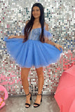 Anna | Sparkling Tulle A-Line Homecoming Dress with Feather Accents