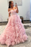 Kenia | A-Line Off-the-Shoulder Ruffled Tulle Prom Dress with Slit