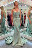 Serena | Charming Mermaid Scoop Neck Green Satin Long Prom Dress