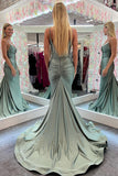 Serena | Charming Mermaid Scoop Neck Green Satin Long Prom Dress