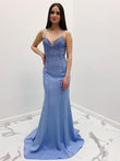 Avayah | Elegant Mermaid Blue V-Neck Long Prom Dress