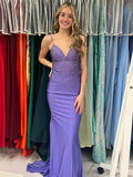 Avayah | Elegant Mermaid Blue V-Neck Long Prom Dress