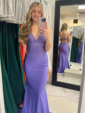 Avayah | Elegant Mermaid Blue V-Neck Long Prom Dress