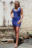 Della | Short Bodycon Striped Sequin Homecoming Dress