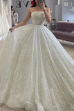 A-Line Glitter Tulle Wedding Dress with Detachable Off-Shoulder Empire Bodice