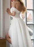 A-Line Off-the-Shoulder Sleeveless Tea-Length Organza Wedding Dress