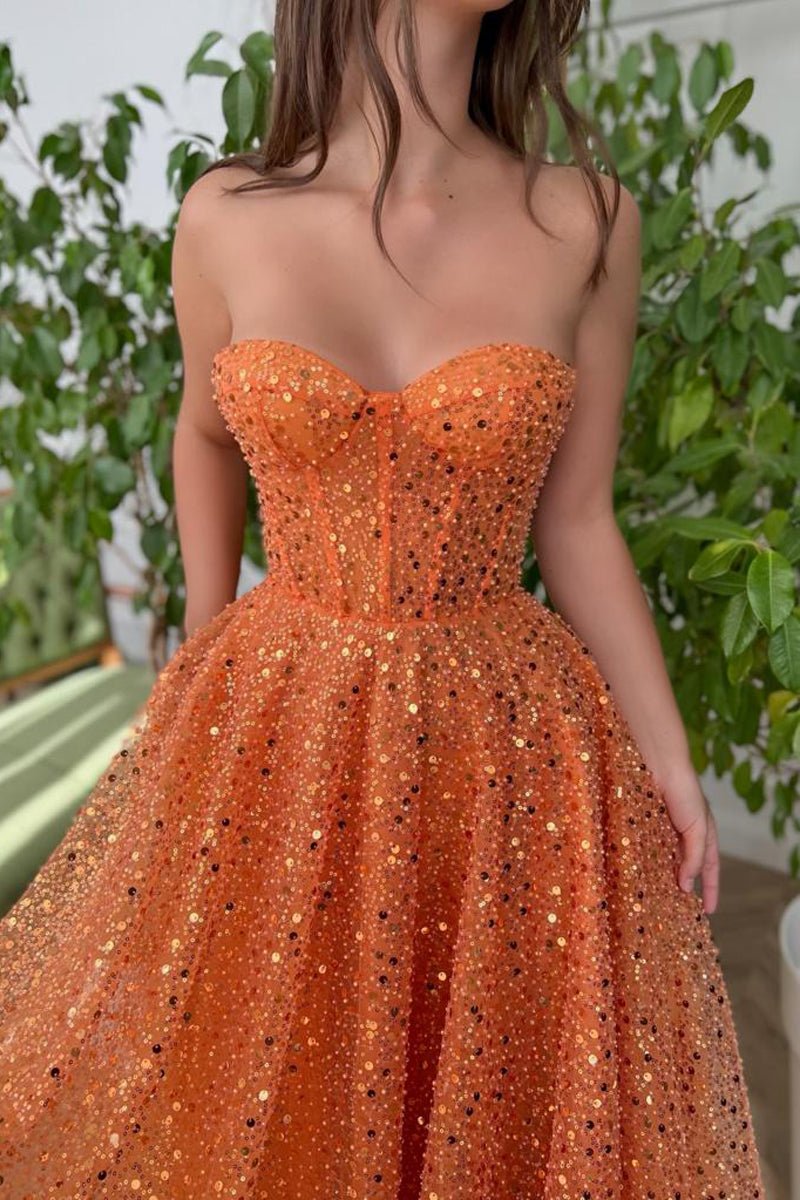 Melina | A-Line Sparkle & Shine Floor-Length Sleeveless Sweetheart Lace Prom Dress with Sequins