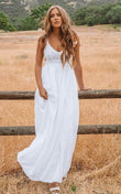 Elegant A-Line Spaghetti Strap Sleeveless Chiffon Lace Floor-Length Wedding Dress