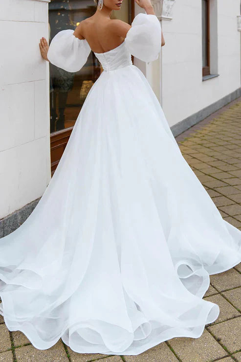 A-Line Sweetheart White Casual Wedding Dress for Simple Bridal Elegance