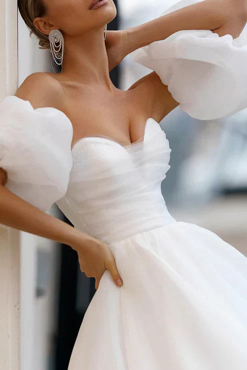 A-Line Sweetheart White Casual Wedding Dress for Simple Bridal Elegance