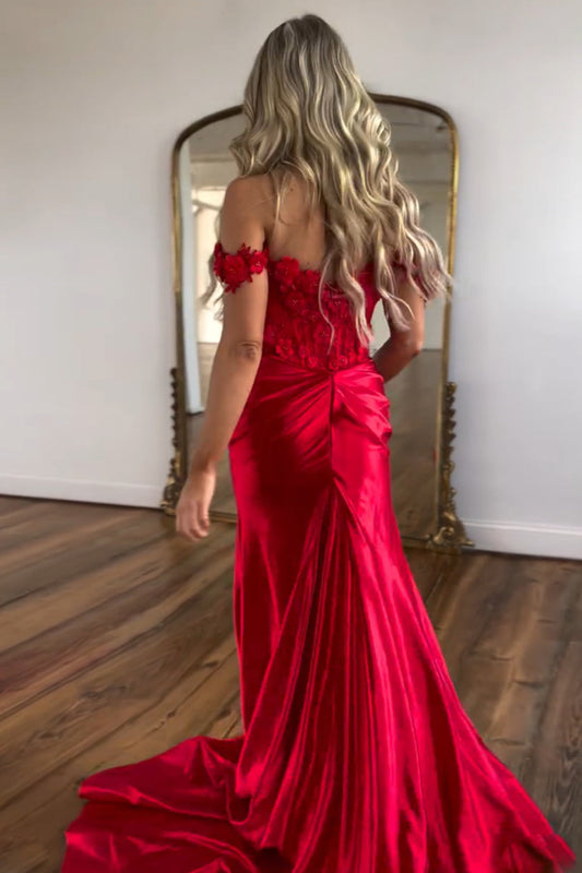 Isabella | Fairy Mermaid Off-the-Shoulder Red Prom Dress with Appliques