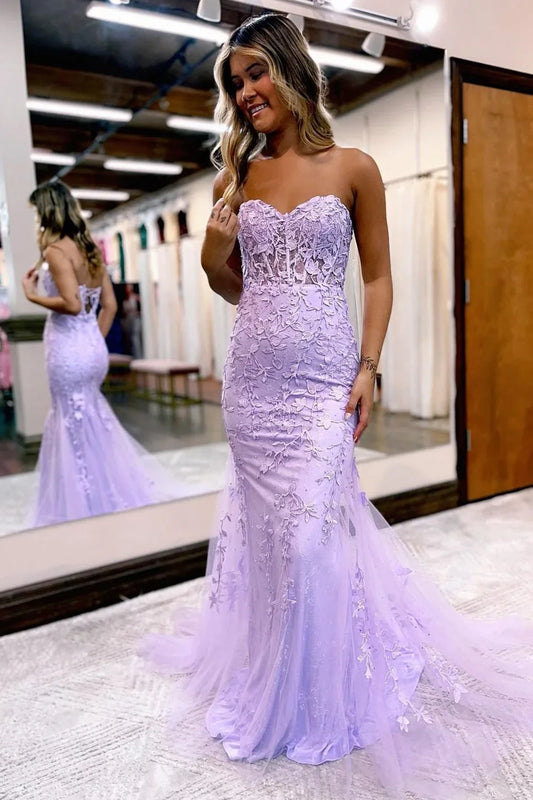 Evie | Mermaid Sweetheart Neck Lace Long Prom Dress with Appliques