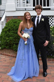 Isabella | Cute A-Line Sweetheart Blue Tulle Long Prom Dress with Appliques