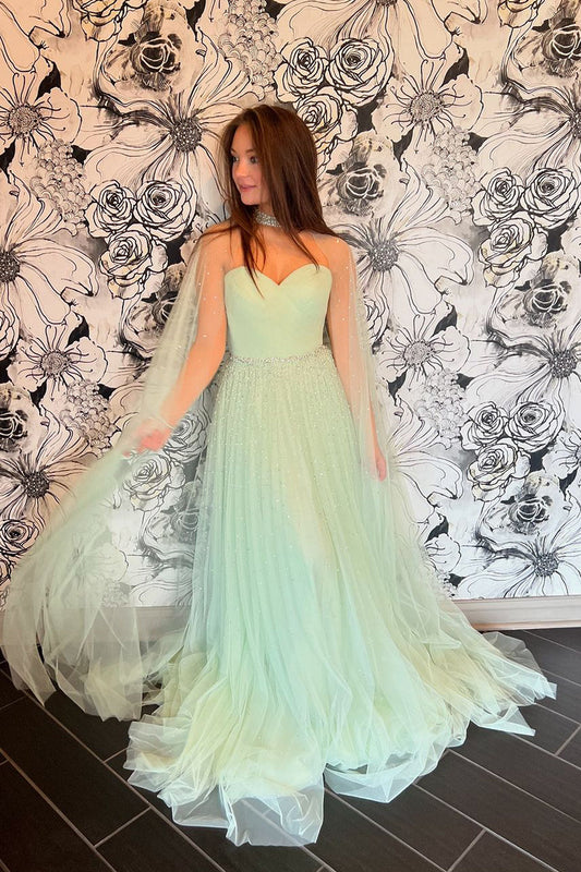 Charming A-Line Sweetheart Light Green Tulle Prom Dress