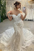 Seraphina | Romantic Mermaid Off-the-Shoulder Lace Tulle Wedding Dress with Appliques