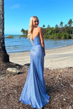 Celeste | Charming Mermaid Scoop Neck Light Blue Prom Dress with Slit