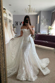 Seraphina | Stunning Off-the-Shoulder Satin A-Line Long Bridal Dress with Lace