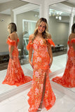 Isabella | Cute Mermaid Sweetheart Orange Sequins Long Prom Dress