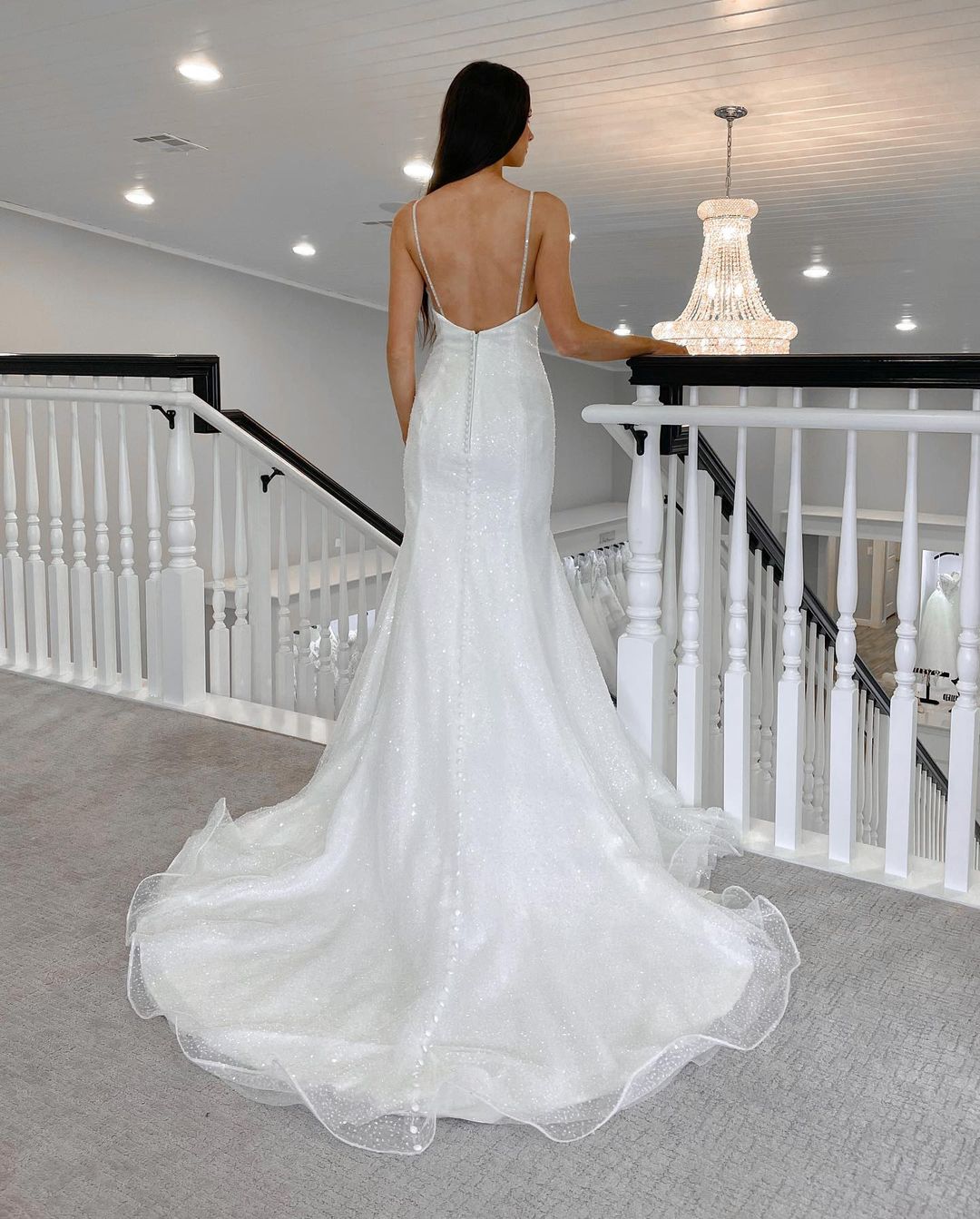 Sparkly V-Neck Mermaid White Wedding Dress with Sequins